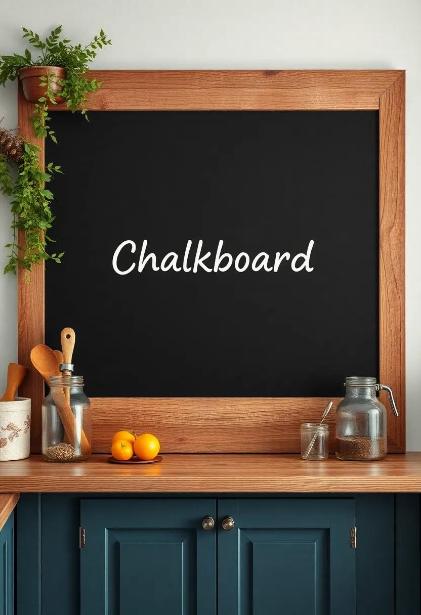 rustic Chalkboard: hang a rustic‍ chalkboard in your kitchen as both ⁤a ​decorative ⁣and ⁣functional piece⁣ for writing down grocery​ lists or fun reminders