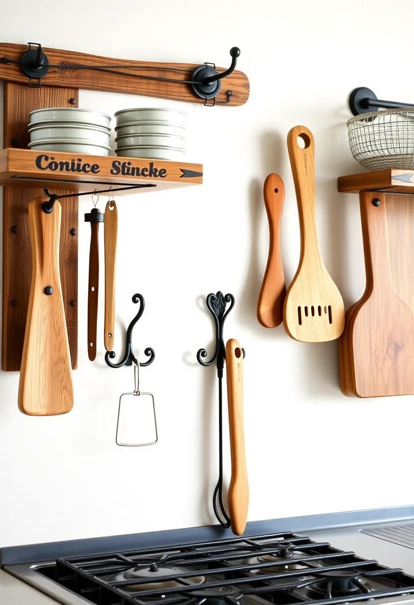 Rustic Wall Hooks: Install sturdy ‌wall⁣ hooks‍ made‍ from wrought iron to hang utensils, aprons, or even decorative kitchen items