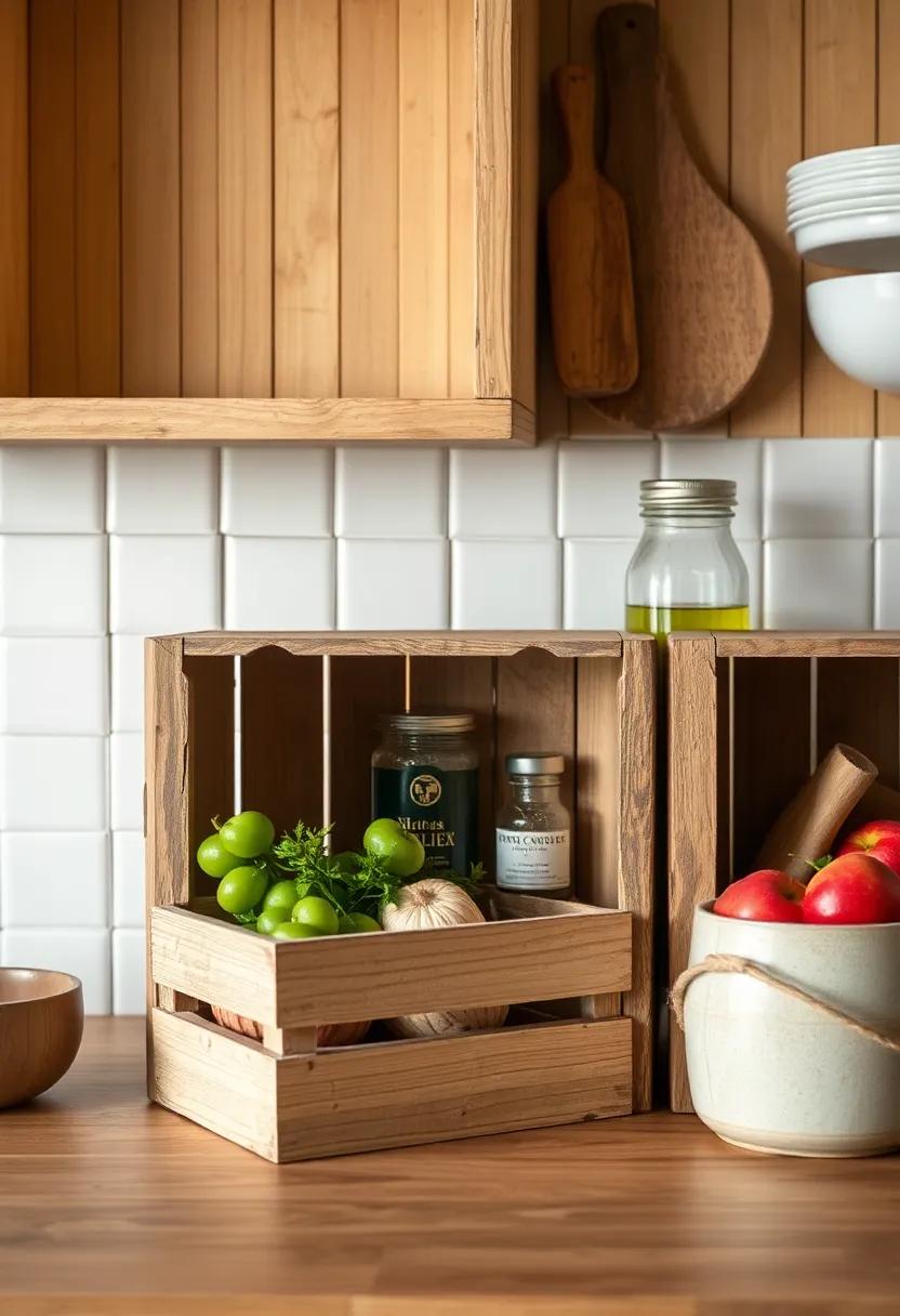 wooden Crates:‍ Repurpose vintage⁢ wooden crates ⁢as quirky storage solutions for spices, condiments, or even as a ‌rustic fruit basket