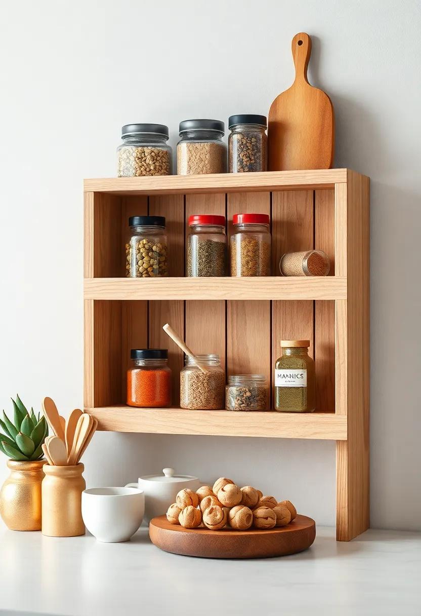 Wooden Spice Rack:‌ Build or buy a handmade wooden‍ spice ⁣rack to keep your spices organized and‌ easily accessible, creating a warm, handcrafted feel