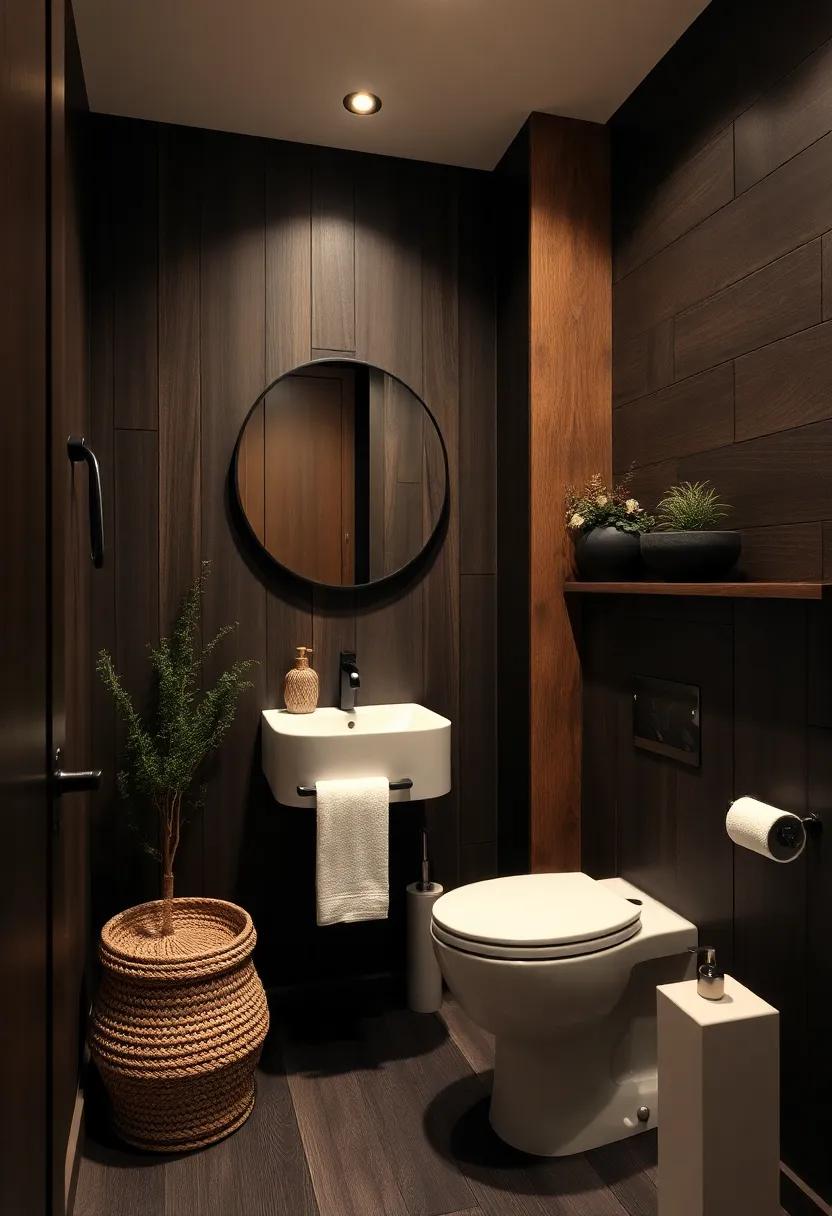 Incorporate dark wood accents to enhance⁣ the rustic⁤ charm of your bathroom