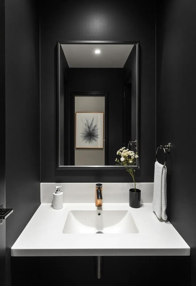 Install a ⁣statement​ mirror with a dark frame to reflect light and enhance the space