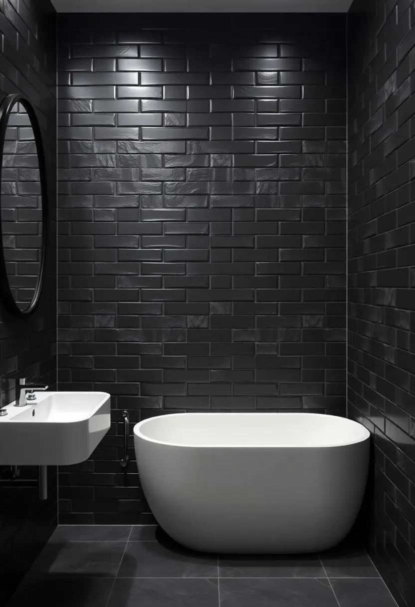 Layer textures using dark wall tiles to create⁤ depth and interest ‍in small spaces