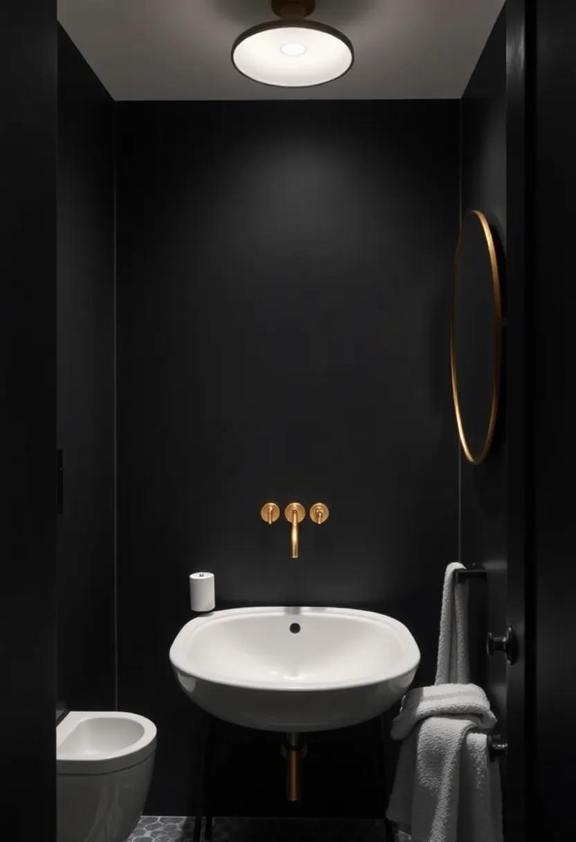 Pair dark walls with brass fixtures to ​add a ​touch of warmth and contrast