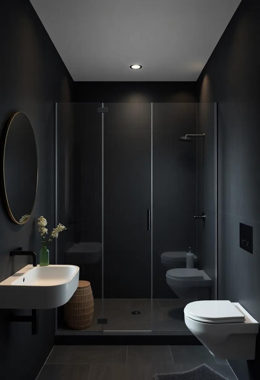 Utilize a glass shower enclosure to maintain an ⁢airy feel against dark‍ walls