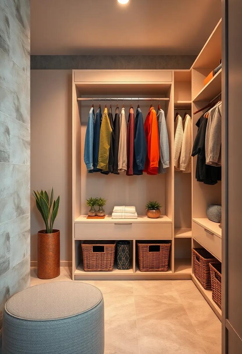 installing built-in baskets underneath hanging clothes provides extra‌ space ⁤for linens⁢ or seasonal items without ⁢sacrificing style