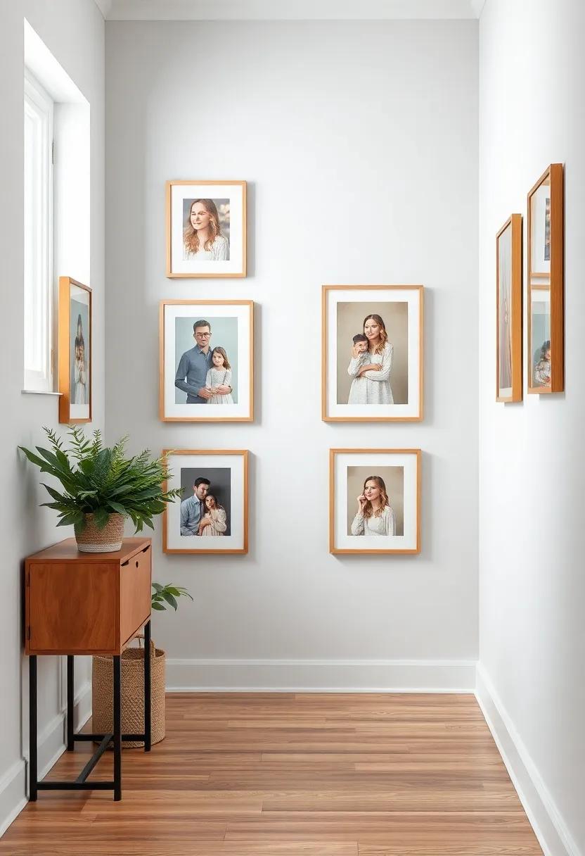 Craft an⁣ intimate gallery​ experience by using ⁢oversized ​frames with distinct backing colors to display cherished family‍ portraits