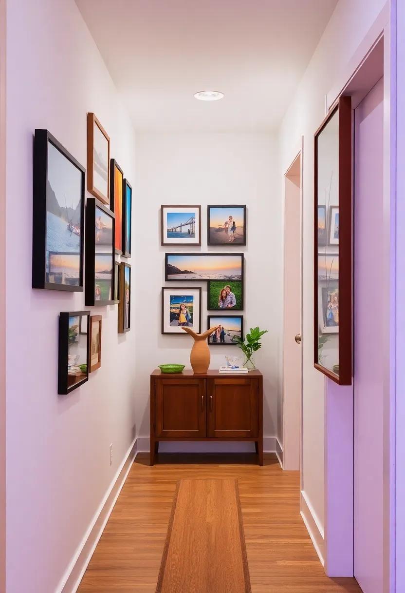 Add a‌ burst of color to ‌your hallway with⁢ a vibrant gallery wall composed ⁤of mismatched frames, ⁢showcasing⁣ family vacations ‍and treasured⁤ moments