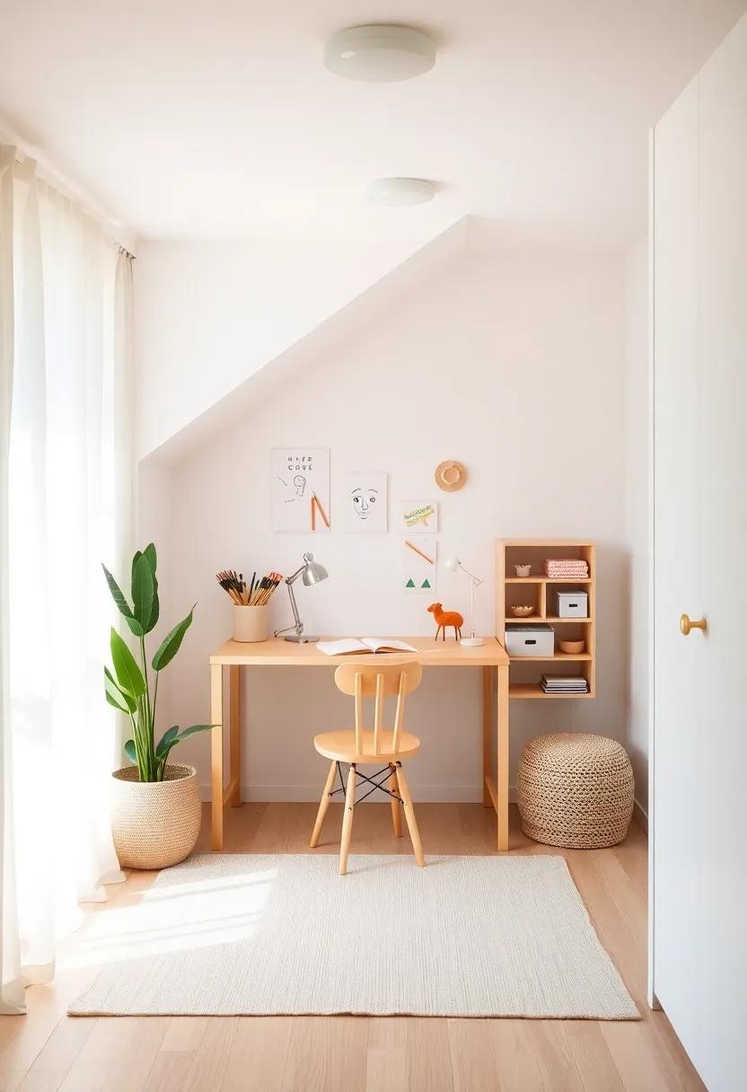 Light & Airy Studio: A ⁤serene atmosphere‌ welcomes⁤ creativity in‍ this light-filled room, featuring a small work area adorned with soft colors ⁢that ⁤promote ‌calm while inspiring imaginative play