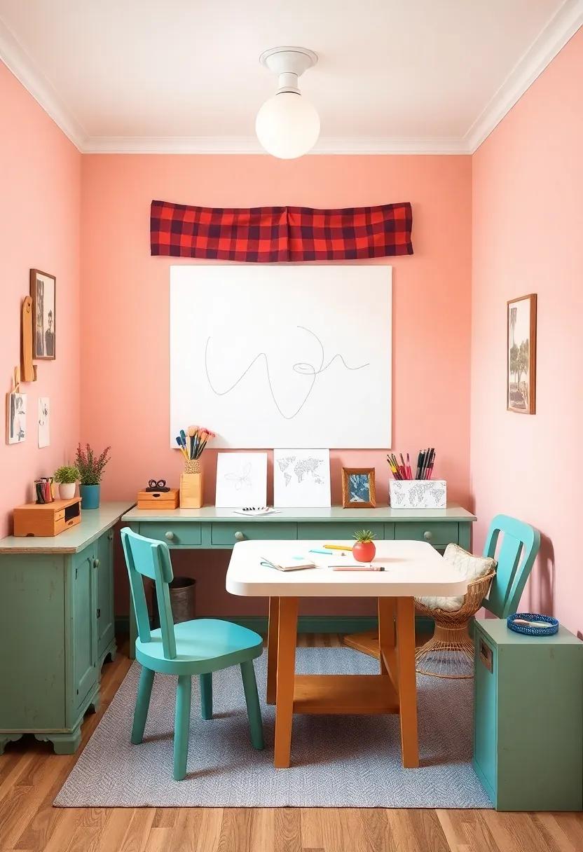 Vintage vibes: A retro-inspired⁣ art station styled with antique furniture and colorful paints, this room invites imagination while crafting an aesthetic‍ that feels both nostalgic and fresh