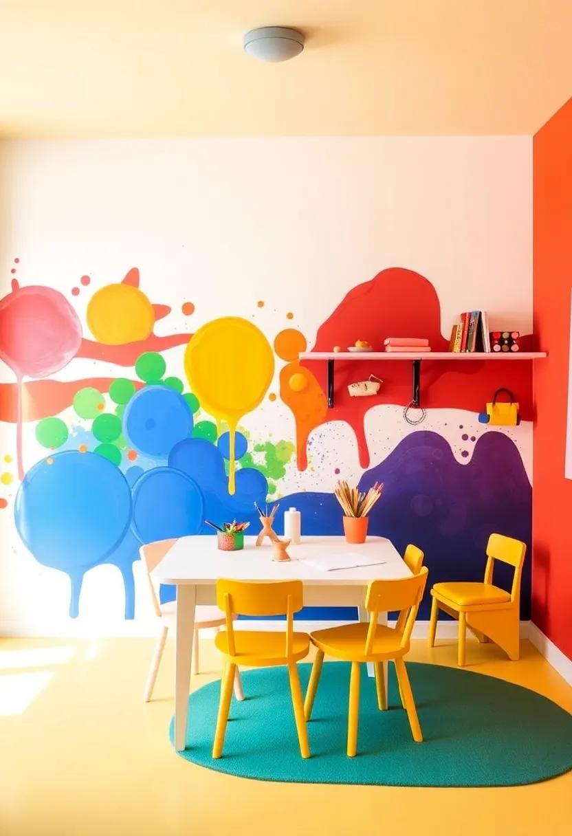 Bold & ⁣Bright: ⁢A dynamic color scheme commands ‍attention in​ this small space, highlighting a creative play area with ‌an oversize ​paint palette mural and ⁤a compact work area ⁣for artistic adventures