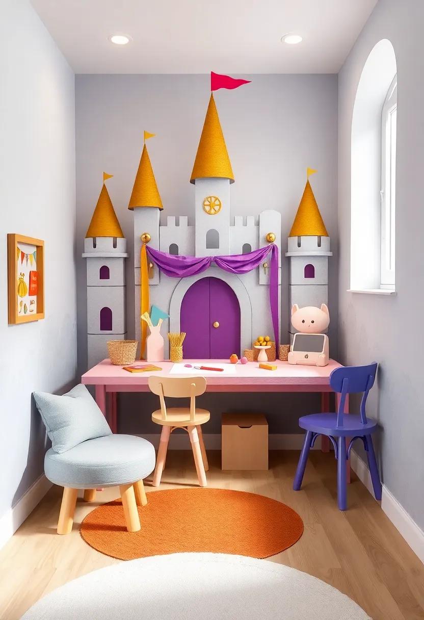 Crafty Castle: This royal-themed room presents a castle backdrop with a playfully designed art⁤ station, ⁤equipped ⁣with gold ⁢and purple decorations to inspire young princes and princesses ‌to ‌create their ⁤own magic
