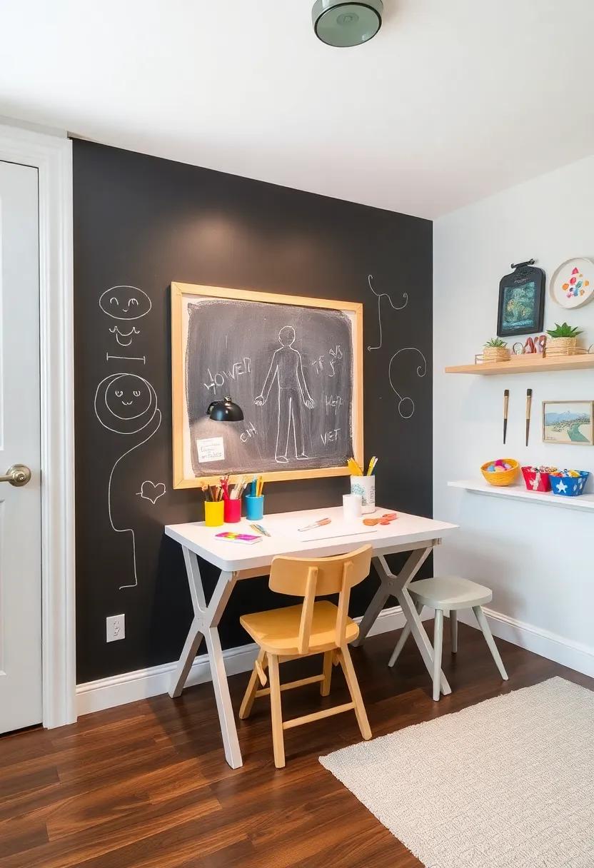 Tiny Artist’s Haven:​ This room features a chalkboard wall ⁣that doubles as a⁢ canvas, where little ones‌ can ​unleash their imaginations, ⁢while a foldable art‌ table ensures messes​ are easily contained