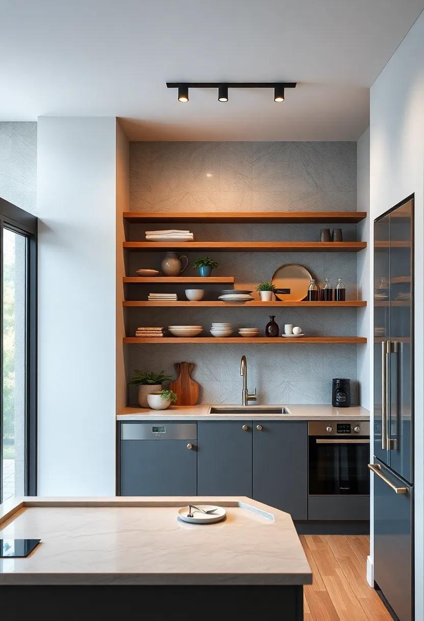 Open ⁤Shelving Framed With Bold Structural Elements ‍For Contrast And Sophistication In Compact‍ Kitchen Layouts