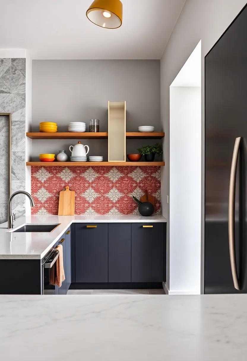 Open Shelving⁤ Paired With Bold‌ Backsplashes And Patterned‌ Tiles For A Striking ​And Colorful⁤ Small⁢ Kitchen look