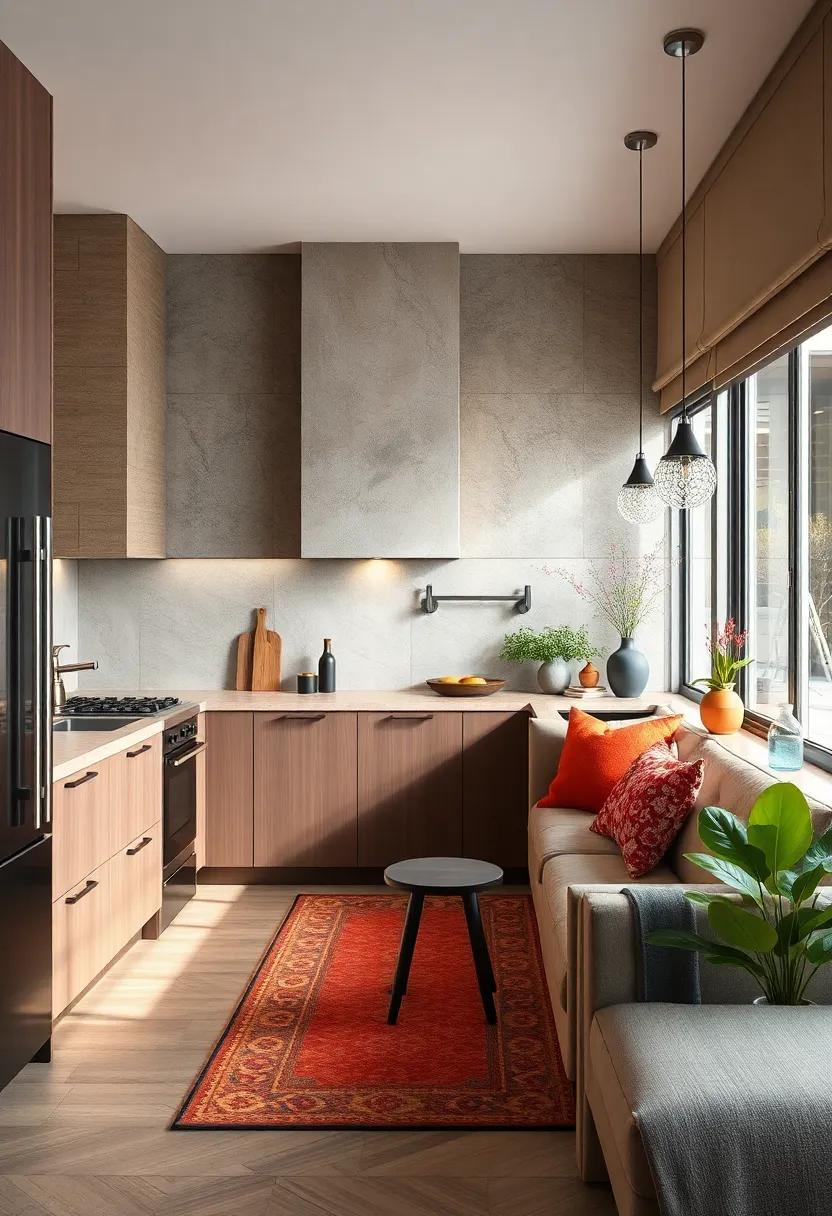 Mixed Material Finishes Bringing warmth and Modernity to L-Shaped Kitchen Environments