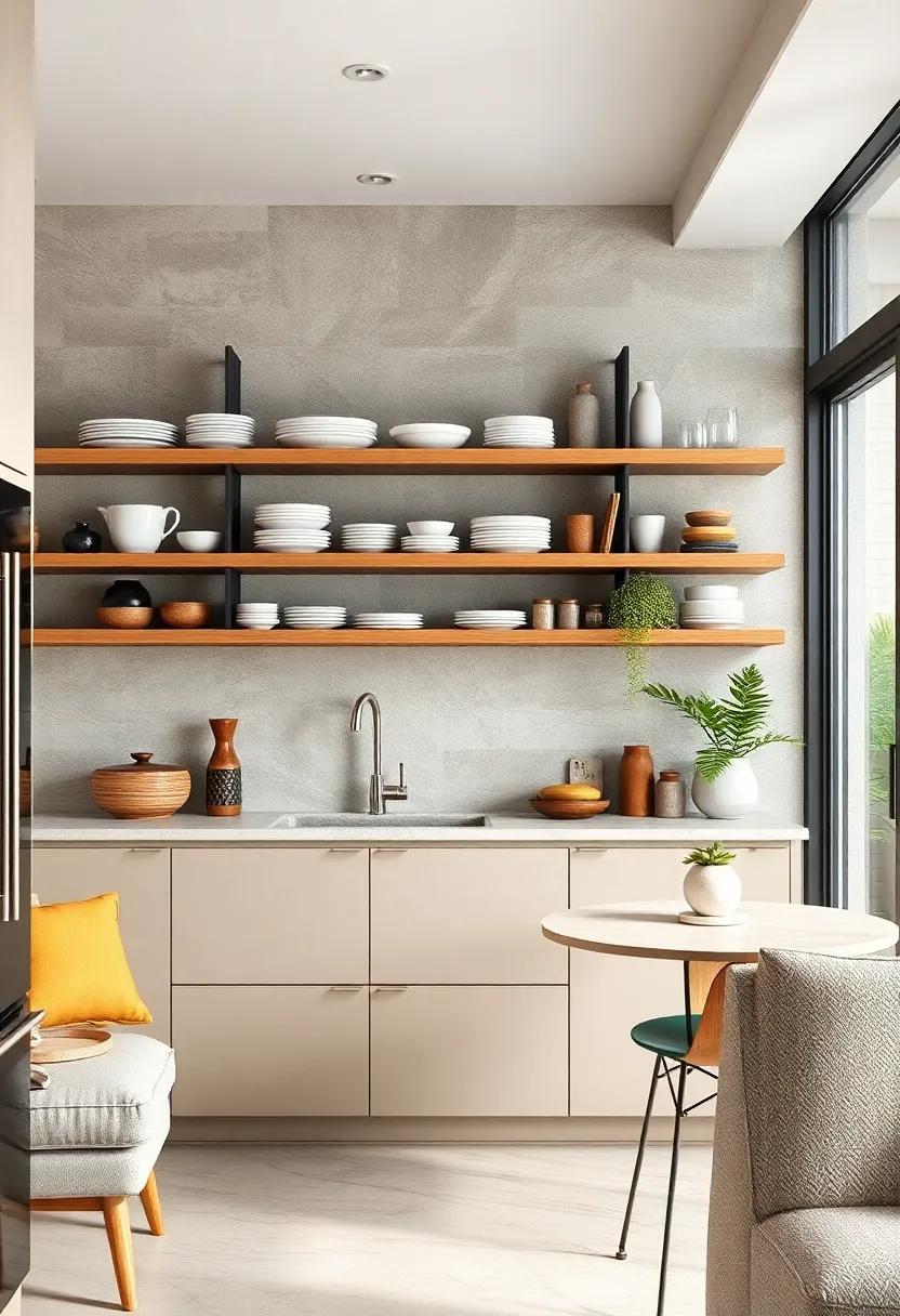 Open Shelving Arranged with Elegant Dishware to Create Visual Depth and style