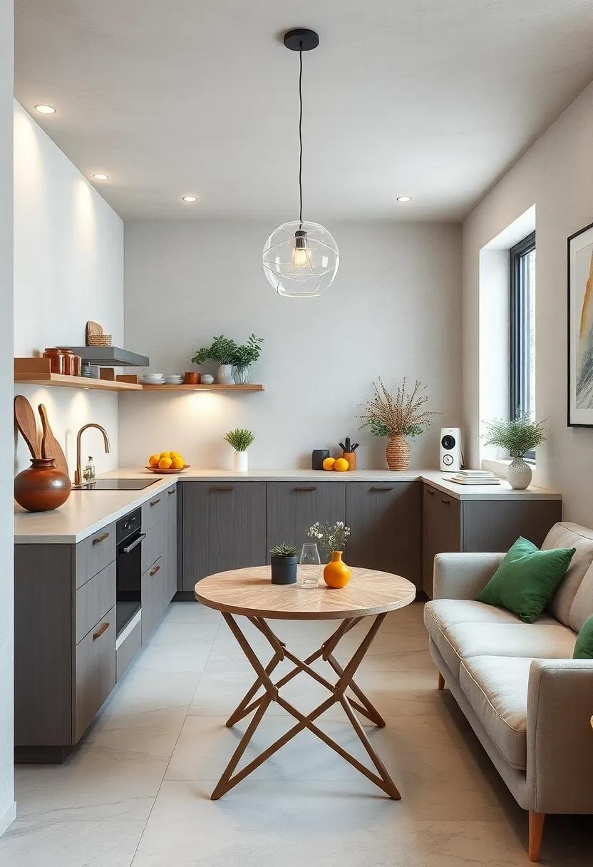 Neutral Toned foldable Tables Creating a Calm and Inviting Atmosphere in Tight Kitchen zones