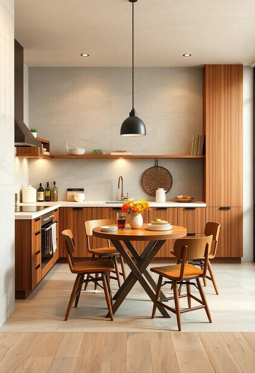 Warm Wood Finishes Enhancing Cozy Ambiance Around Space-Saving​ Foldable kitchen Tables