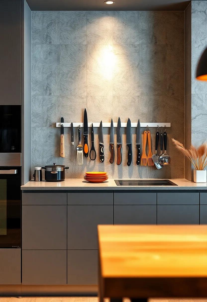 Contemporary Kitchen Wall Gallery⁣ Using Multiple Magnetic Knife Strips⁤ To Organize⁢ Various Utensils