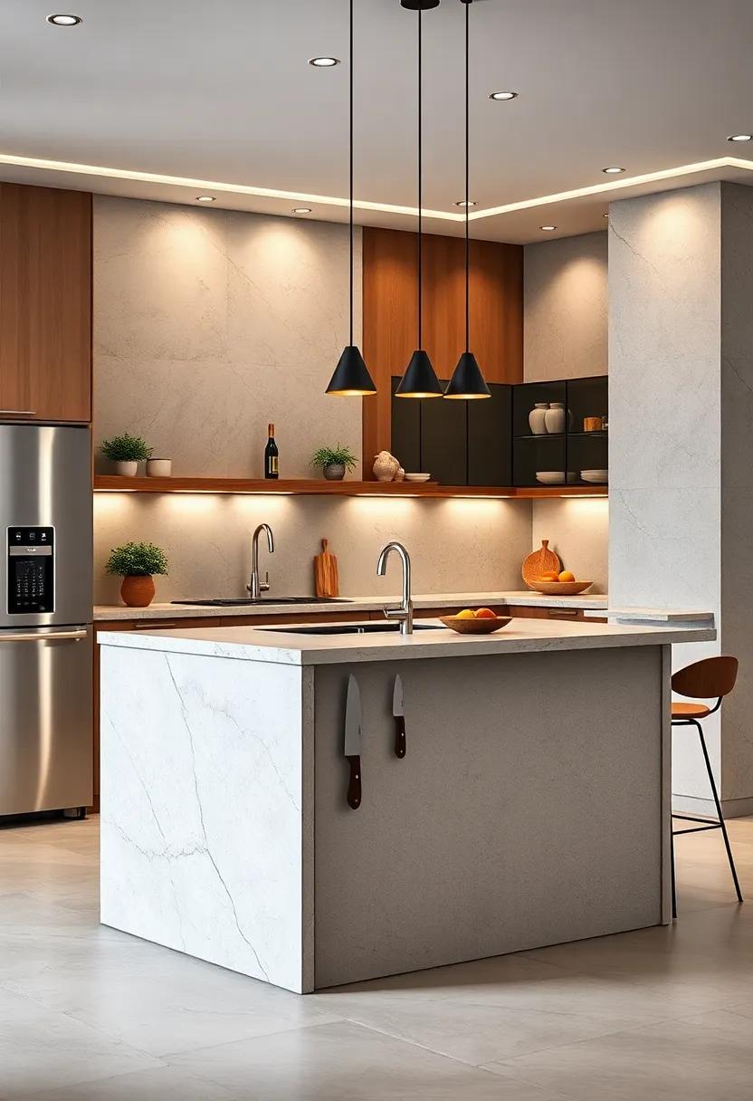 Small⁤ Kitchen Island‌ Styled‍ With Magnetic Knife⁣ Strips On ⁤The Side Offering Space-saving ⁤Elegance