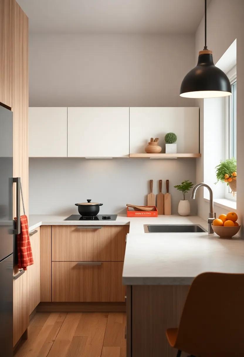 Minimalist Scandinavian kitchen Emphasizing Clean Lines With White Magnetic knife‌ Strips And Light Wood
