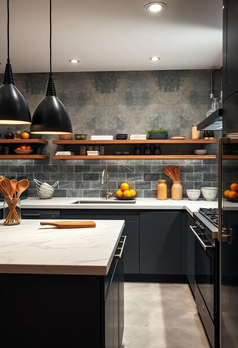 Floating Magnetic Knife Strips In Industrial Kitchens Showcasing Metal Textures and Urban Vibe