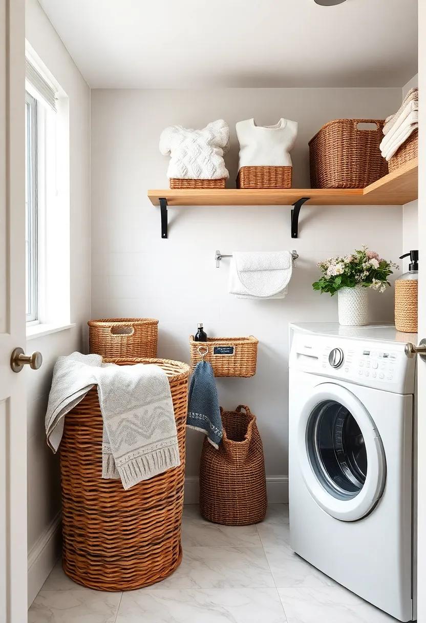 Decorative Baskets: Choose decorative​ baskets that can ‍function as storage ⁣for ⁢towels ‍or laundry ​supplies, enhancing the aesthetics of your⁣ laundry room