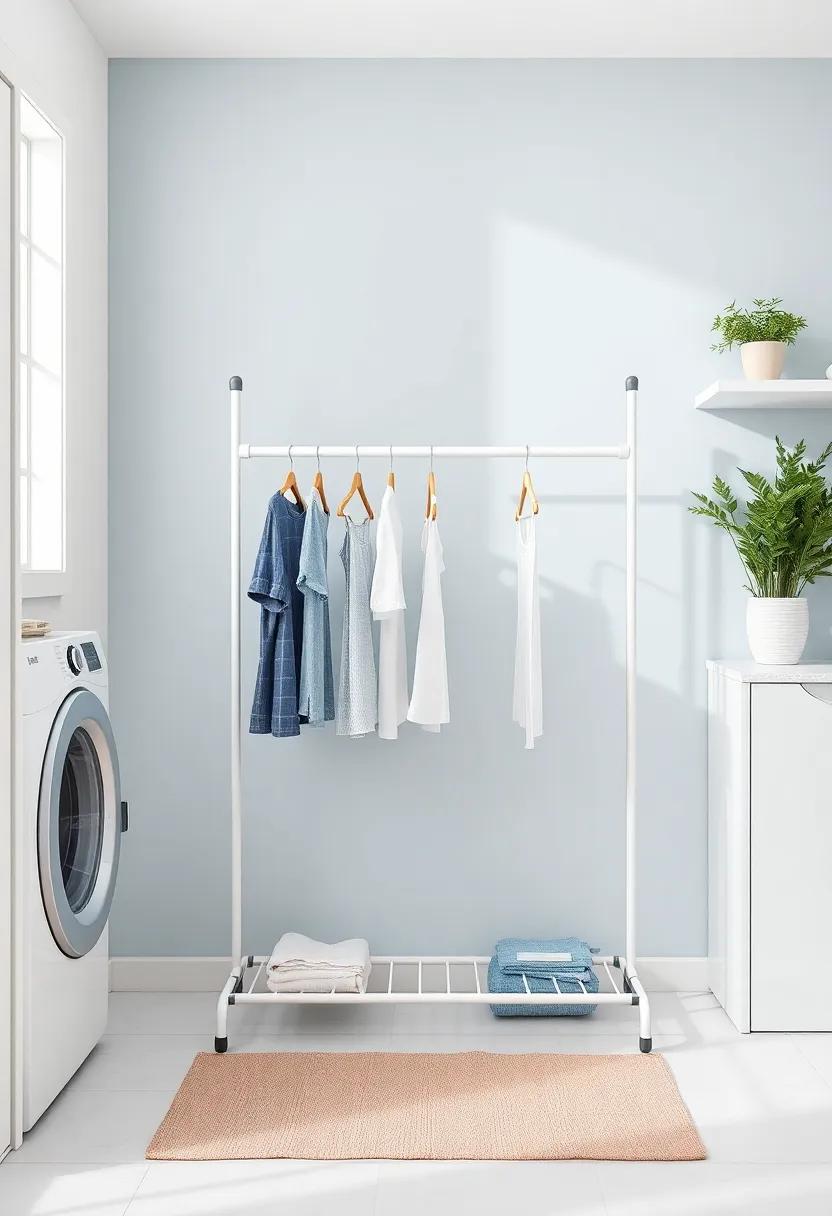Space-Saving⁣ Garment Rack:⁣ Use⁣ a‍ collapsible garment rack to⁤ hang clothes right out of​ the dryer⁣ without cluttering ⁤your living areas