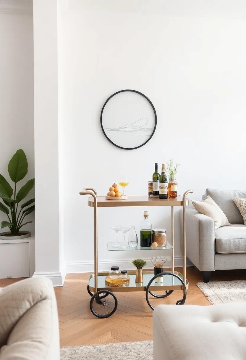 Vintage Cart Charm:⁢ Transform a classic rolling bar cart⁢ into a stylish centerpiece for⁤ your living⁣ room⁢ that can be easily ⁣moved as needed