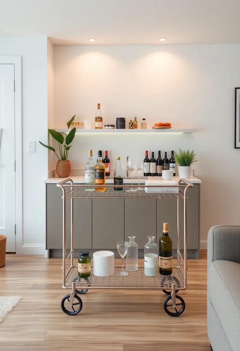 DIY Bar​ Cart: Customize a simple wire⁤ cart‌ with paint and accessories that reflect your ‌personal⁢ style, creating a unique, personalized bar experience