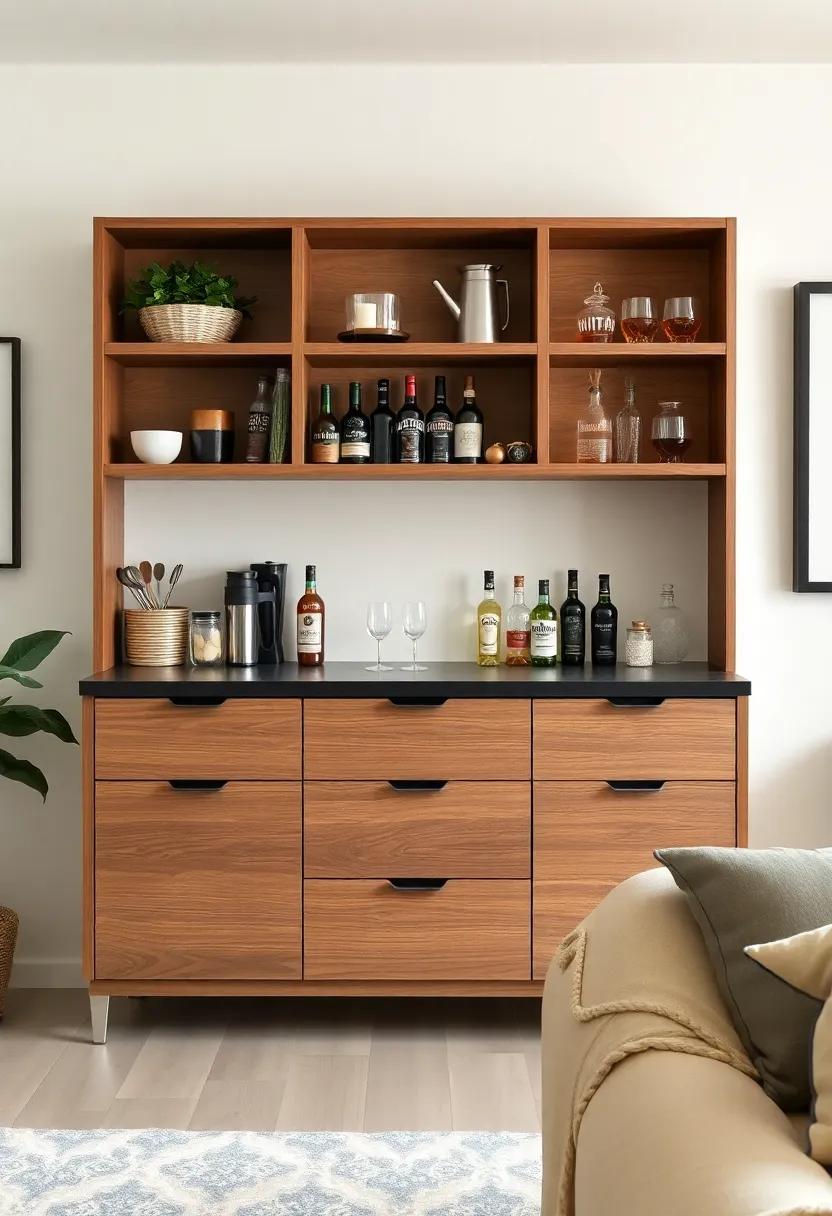 Repurposed Furniture: Turn an unused​ dresser or bookcase ‍into a trendy bar by‍ adding a ‍countertop and organizing ⁣your ⁤favorite drinks ⁣and ⁢tools
