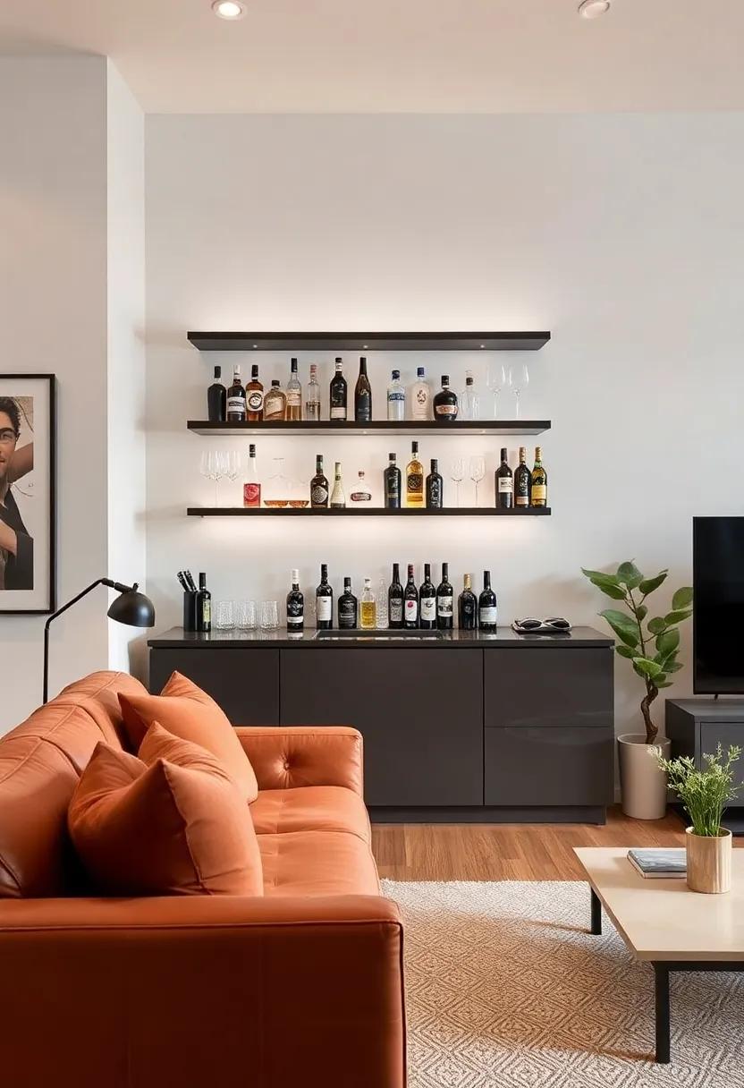 minimalist ⁢Floating Shelves: Elevate ⁣your ​spirits with sleek, floating shelves ⁢that⁢ showcase your bottles and ⁤glassware without ‌taking up precious floor space