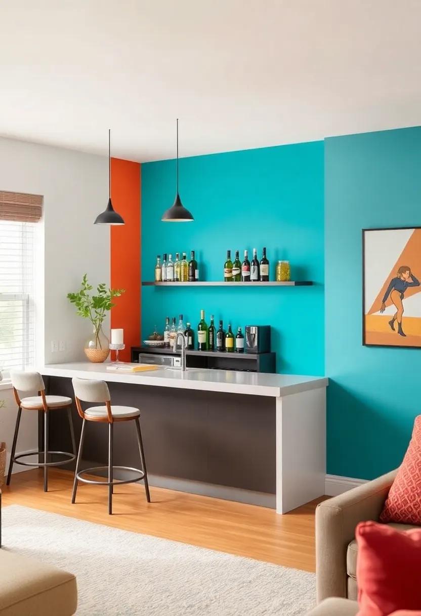 Colorful Backdrop: Paint a bold accent wall ​or use ​removable wallpaper behind your ​bar setup to make⁢ it pop and serve as a vibrant focal point