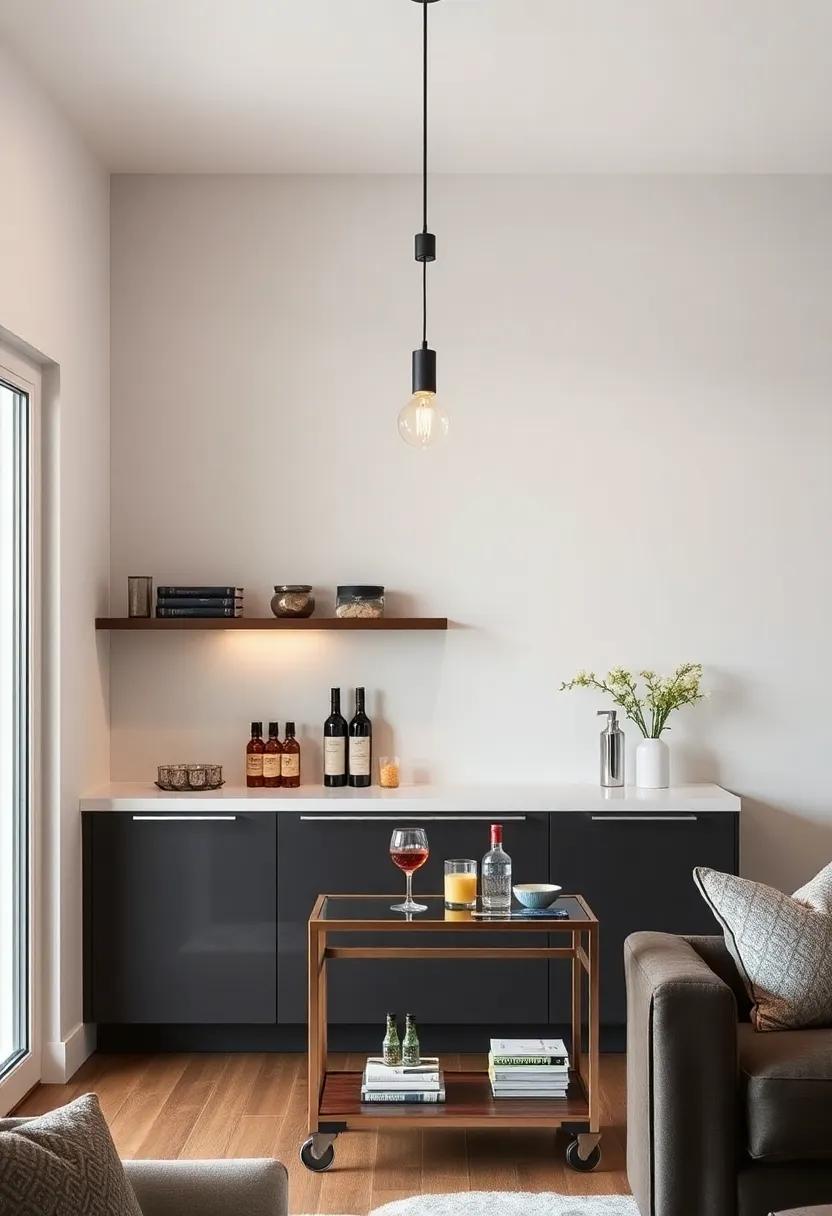 Statement ‌Lighting: Hang ‌a striking pendant ⁢light ⁤above your short bar‌ or cart to⁣ draw attention and create ambiance on special ⁤occasions