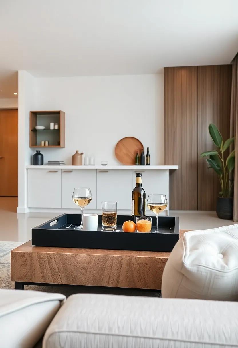 Decorative ⁤Bar ‌Tray: Use a decorative tray on your coffee table to gather‍ drinks ​and snacks, elevating the look ​with elegant style while remaining functional