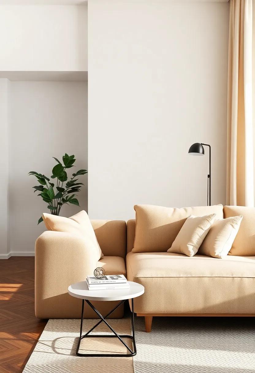 Discover the magic of minimalism in a ⁢cozy urban apartment where a ⁣sleek foldable side table seamlessly complements⁤ a plush, oversized sofa, proving that⁢ even the⁣ smallest spaces can echo comfort