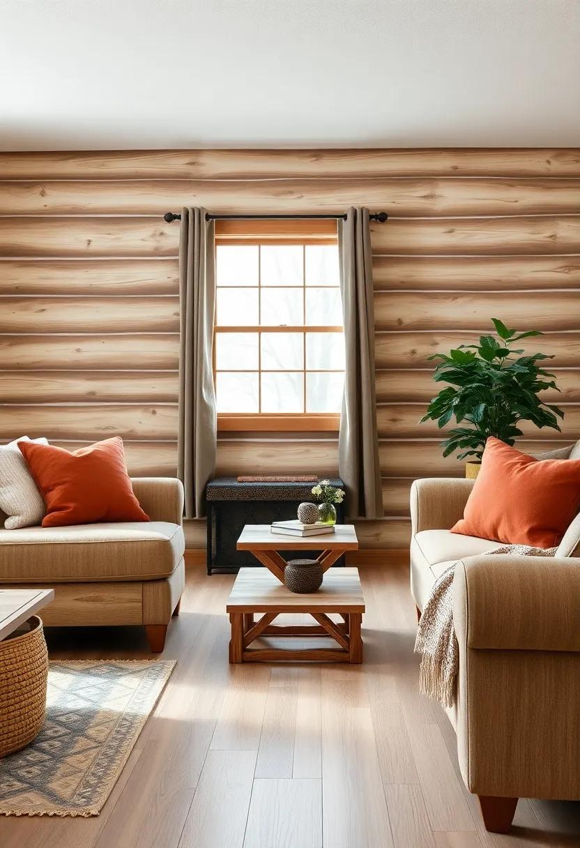 Savor‌ the warmth of ⁢rustic charm in a log ‍cabin living room⁣ featuring a sturdy foldable side table made from reclaimed wood, embodying both sustainability and ⁤style in every detail
