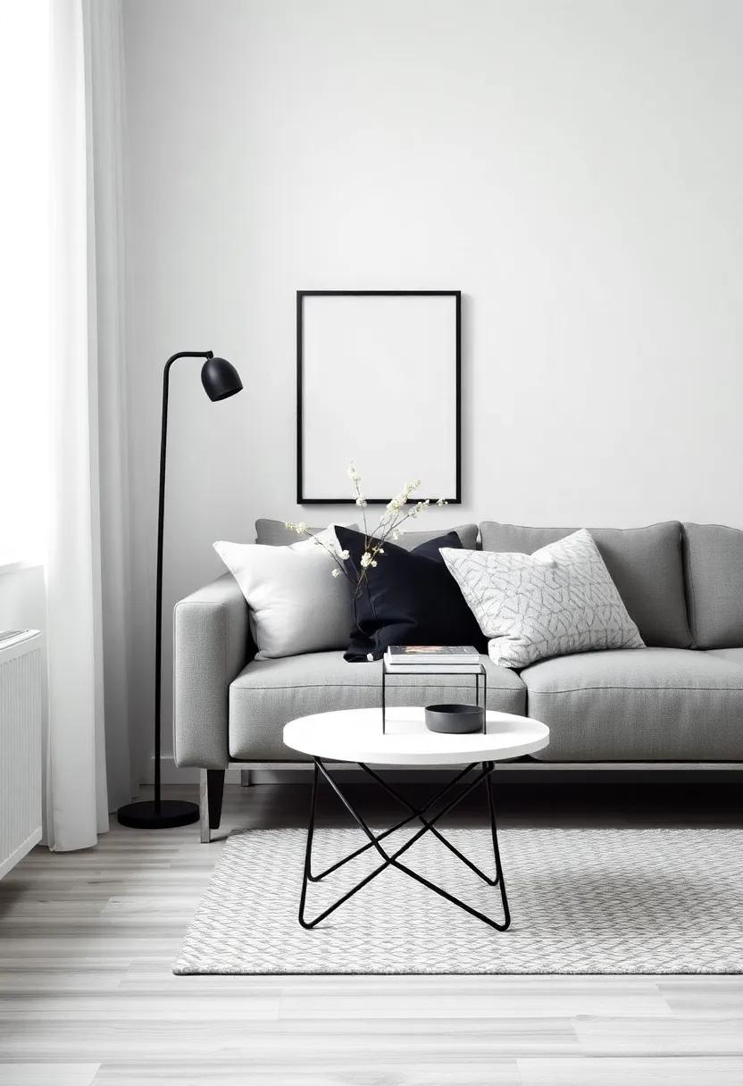 Enjoy the chic simplicity of a stylish ⁣studio ⁢where a⁤ refined black-and-white foldable side⁤ table enhances ‍the monochrome palette, adding sophistication without clutter