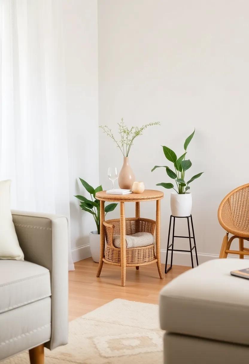 Discover an inviting ⁢vintage-inspired space where⁢ a charming wicker foldable side table exudes relaxed elegance, ⁤serving as both a practical accessory and an eye-catching piece