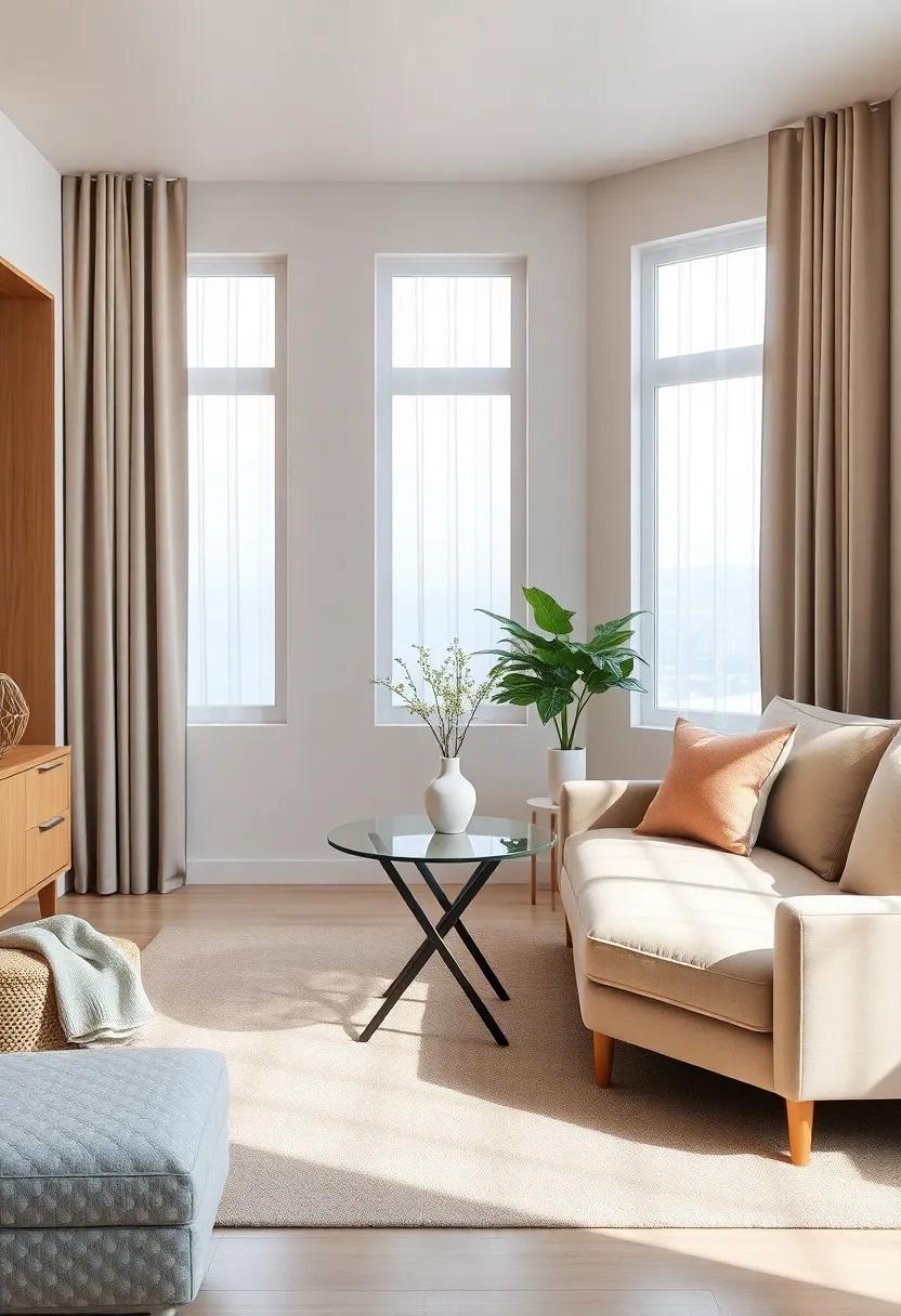 Illuminate a contemporary small space adorned with a glass-top foldable side table,enhancing the airy feel⁢ while complementing the clean lines and simple elegance of the furnishings