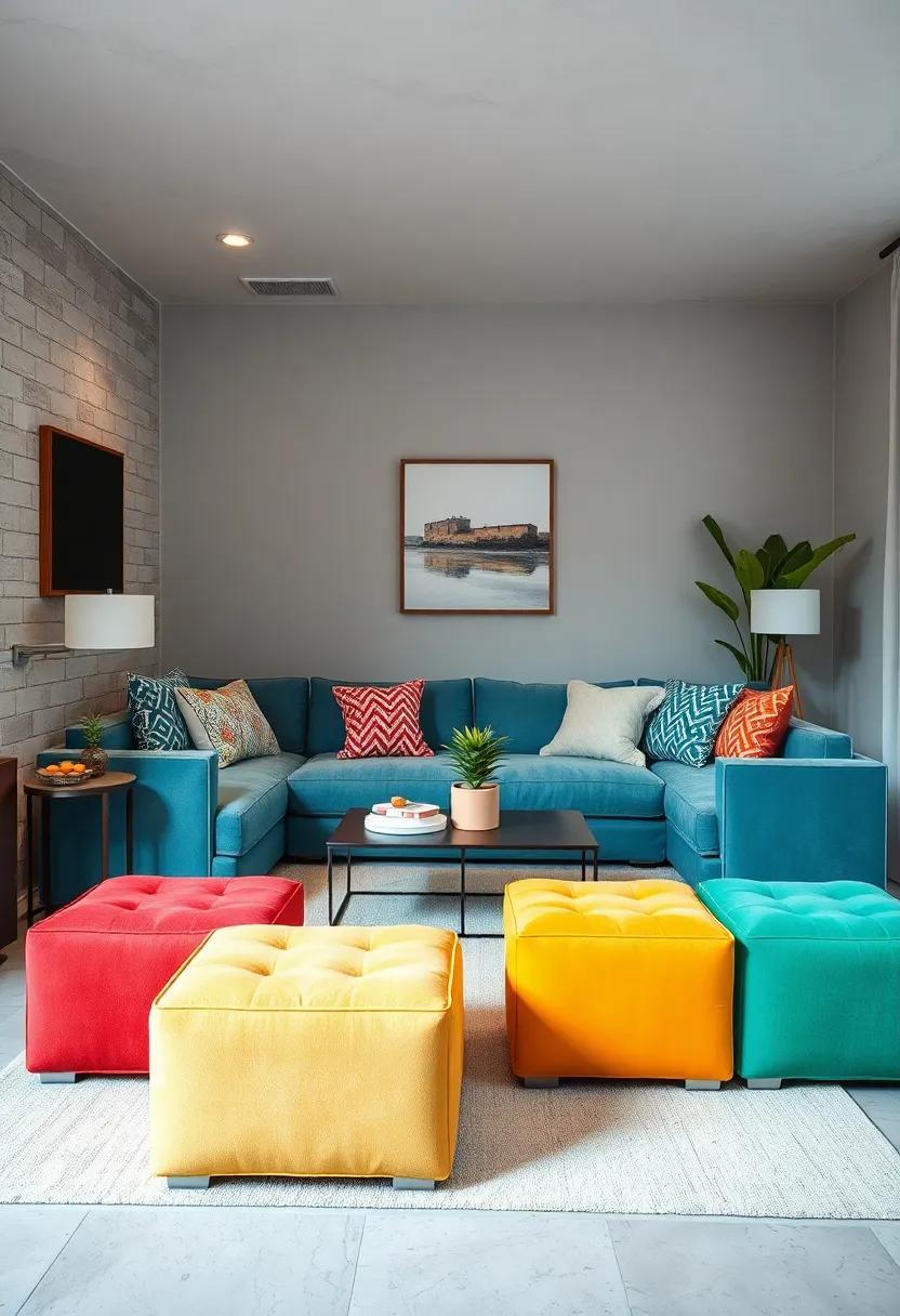 Vibrant Colorful Modular Ottomans creating a Playful and Inviting Atmosphere in ⁤Small Urban Apartments