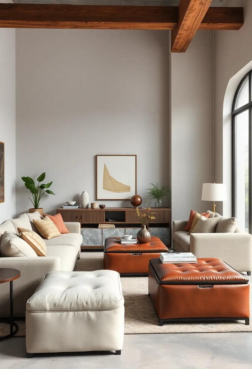 Industrial Style storage Ottomans With Metal Frames and Leather Surfaces bringing Edge to Compact interiors