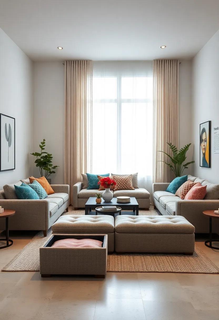 Chic Storage Solutions⁣ Featuring Soft Upholstered Ottomans with Hidden‌ Compartments ‍in Minimalist Interiors