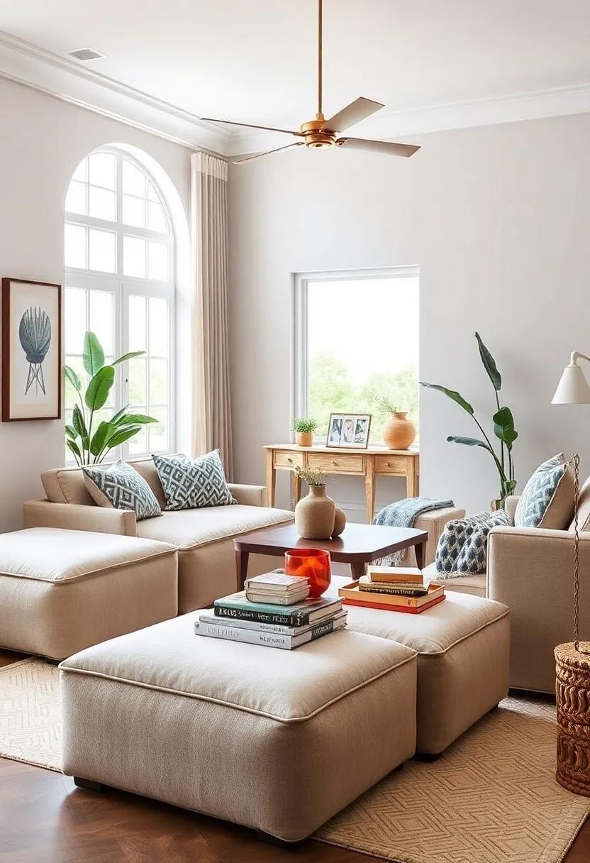 Coastal-Inspired Modular Ottomans with Linen Covers and Nautical⁤ Tones ⁤Creating Breezy, Relaxed Vibes