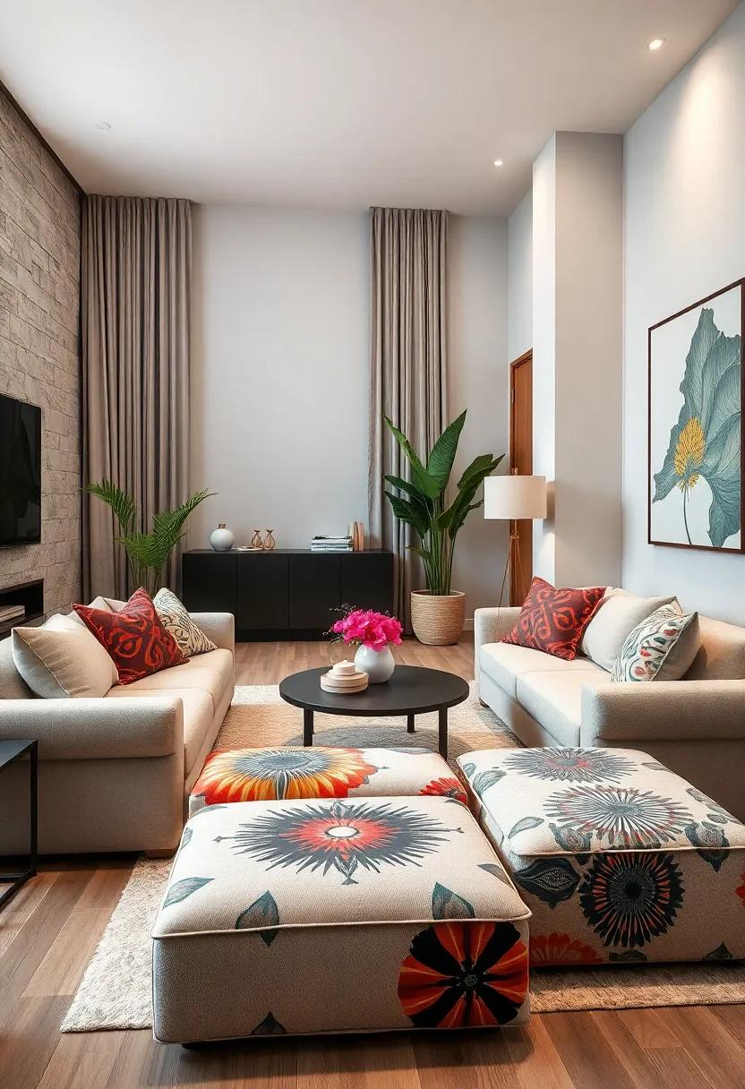 bold Graphic Prints on⁢ Modular Ottomans Making a Statement in Small ⁣Stylish Living Environment