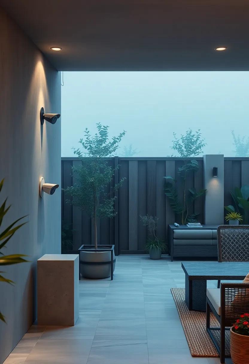 The Art of Minimalism: Unobtrusive Cameras Embedded Into Smooth, Polished Concrete Fence Pillars Under Morning Fog