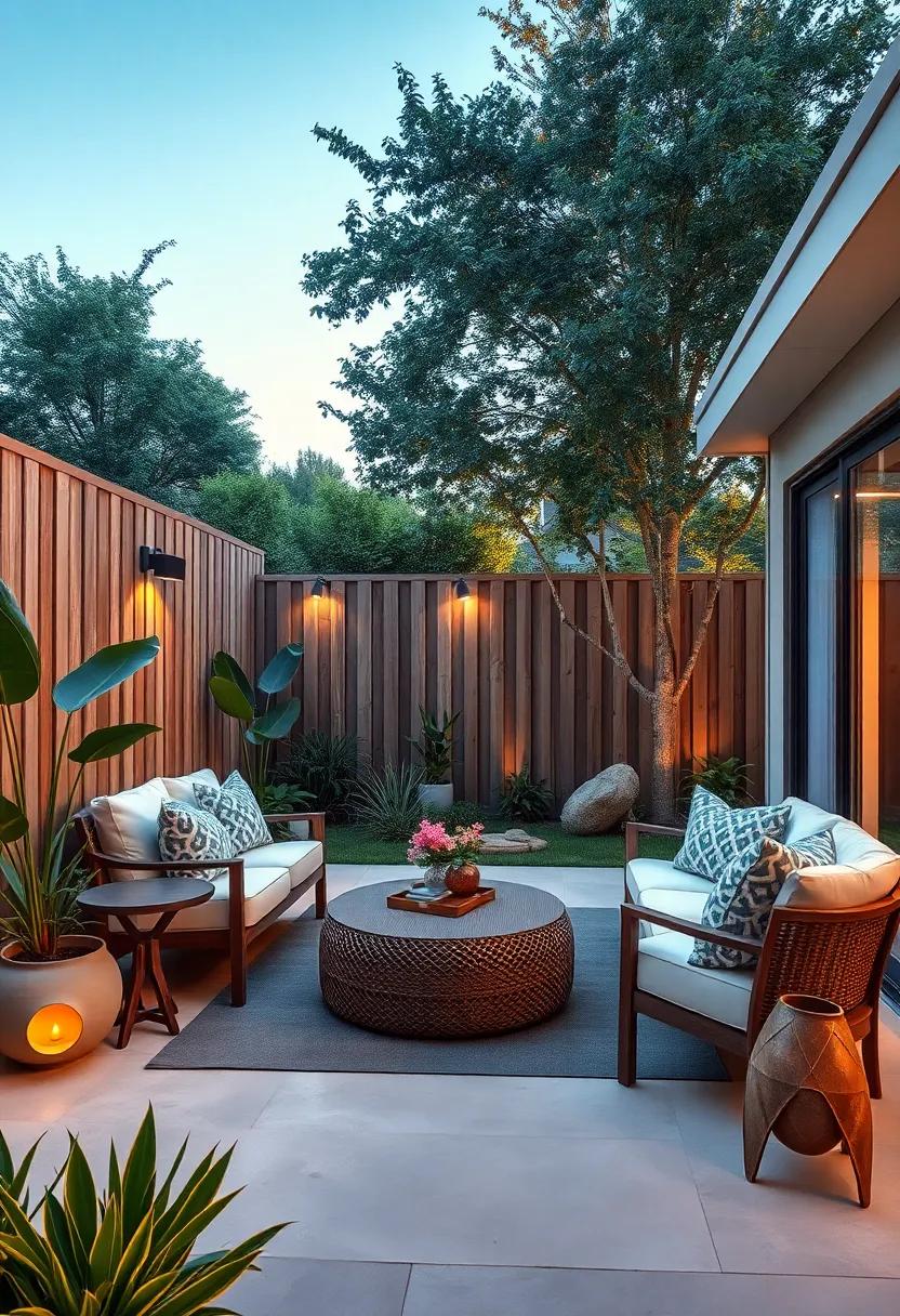 Serene⁣ Backyard Evening Scene Featuring Discreet Surveillance Devices⁢ Hidden Within Contemporary Slatted Fences