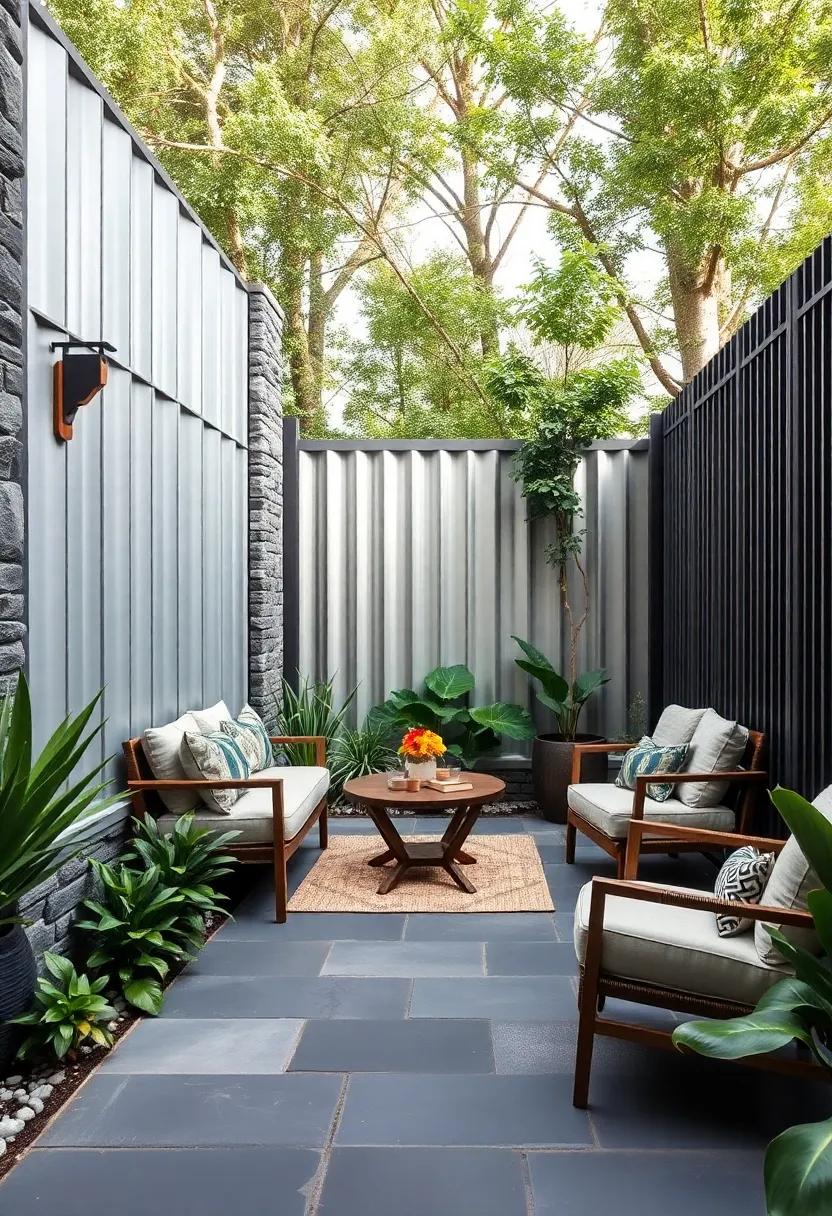 Contemporary‌ Contrast: Dark slate stones ‌set against bright silver iron panels deliver a striking and modern juxtaposition that⁢ elevates any​ outdoor space
