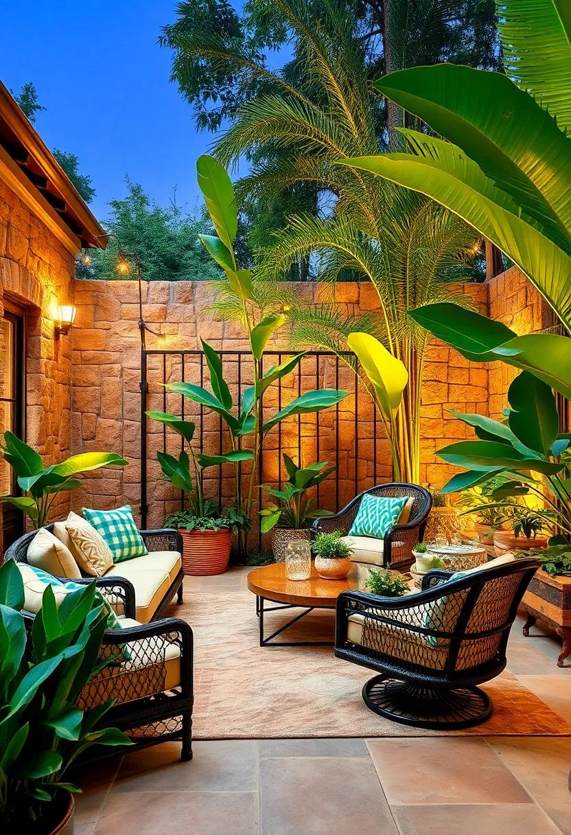 Tropical‌ Oasis: coral stones paired ​with bronze-finished iron fences bring warmth and exotic ⁢appeal to ​jungle-themed gardens